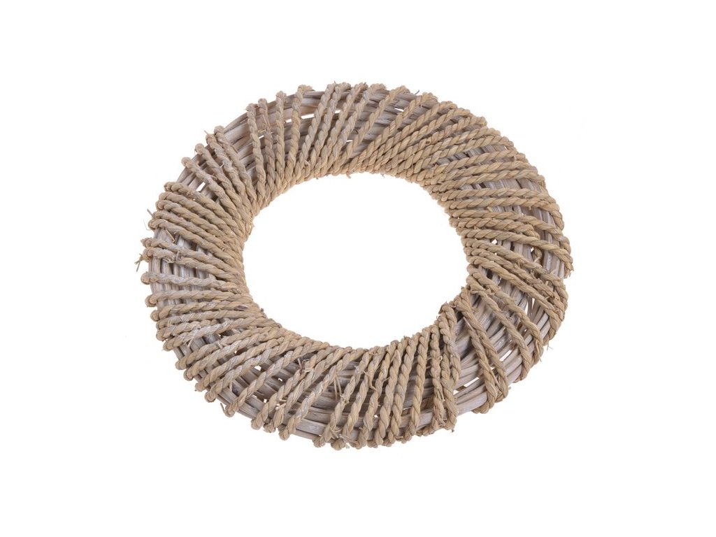 Závěsný věnec z proutí a mořské trávy 35 cm přírodní bělený